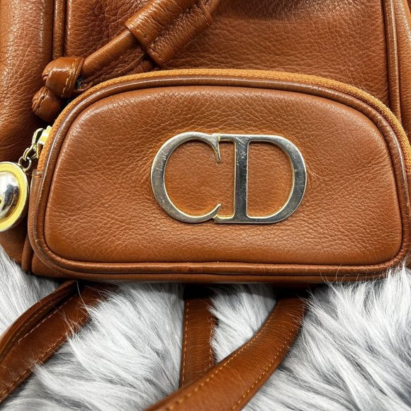 Vintage Christian Dior Tan Brown Leather CD Flap Mini Backpack - Picture 2 of 11